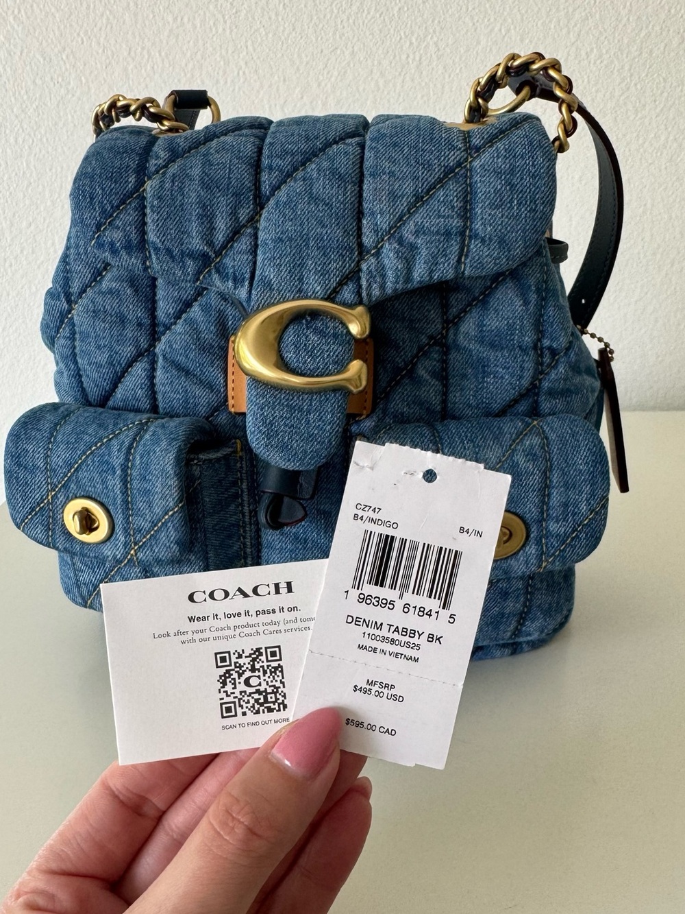 Coach Quilted Tabby Denim Indigo Backpack Shoulder Bag - Picture 12 of 15